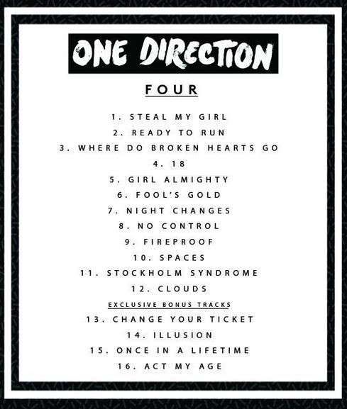 One Direction Tracklist di Four