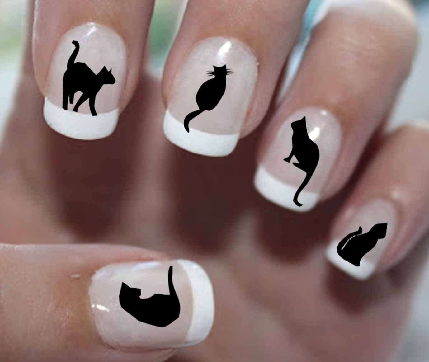 French manicure con gatto nero
