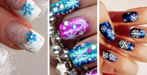 Varie nail art con fiocchi di neve