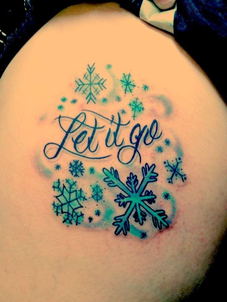 Scritta "Let It go" con fiocchi di neve colorati