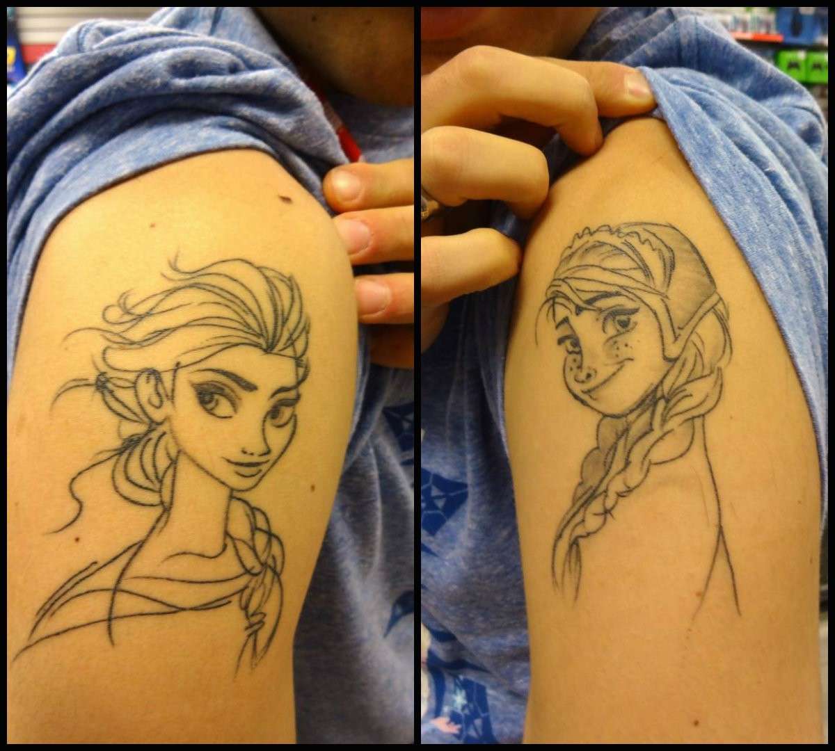 Anna ed Elsa tatuate sulle braccia