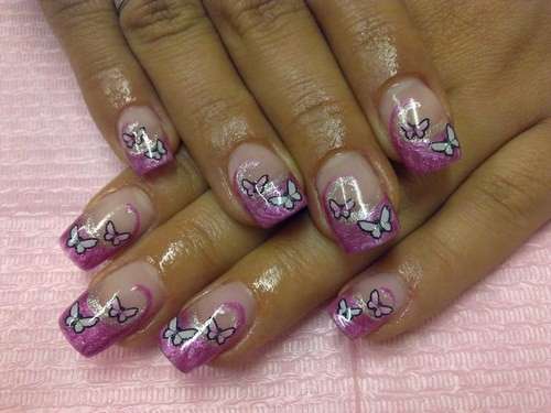 French manicure lilla con farfalle
