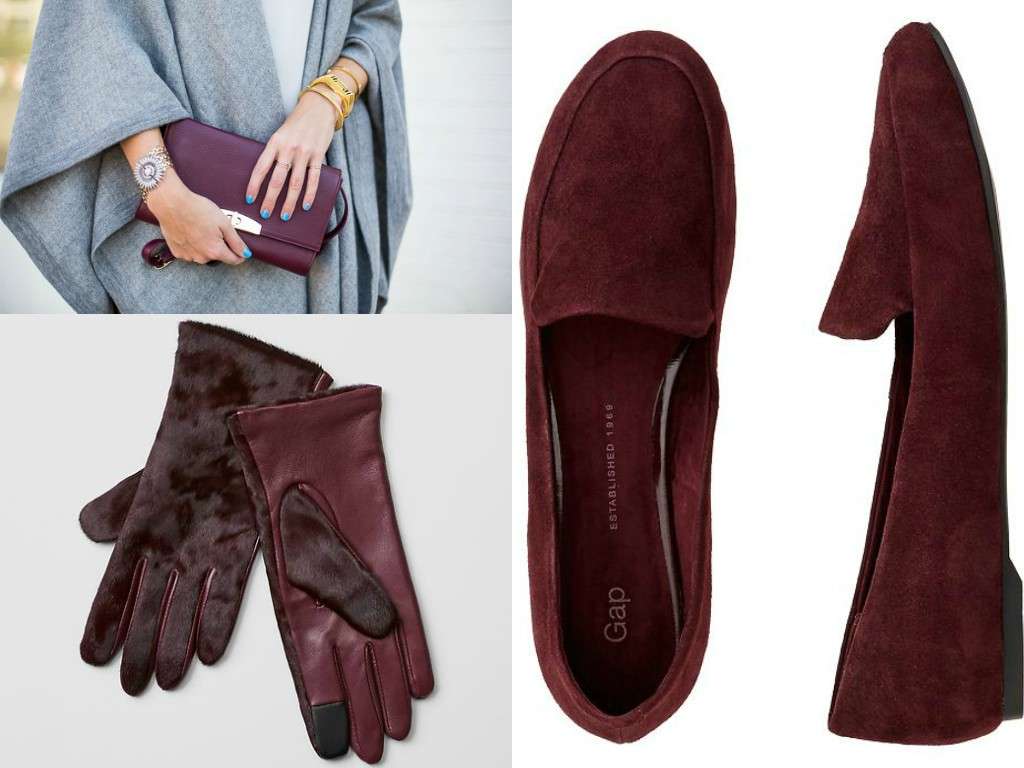 Slippers, guanti e pochette Marsala