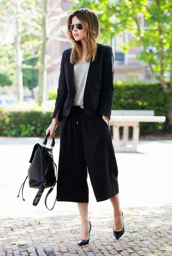 Pantalone culottes nero con giacca