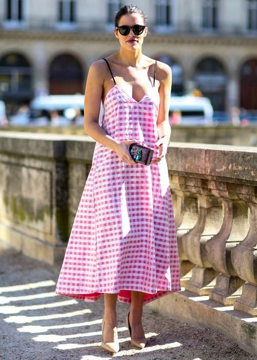Maxi dress rosa in stampa plaid