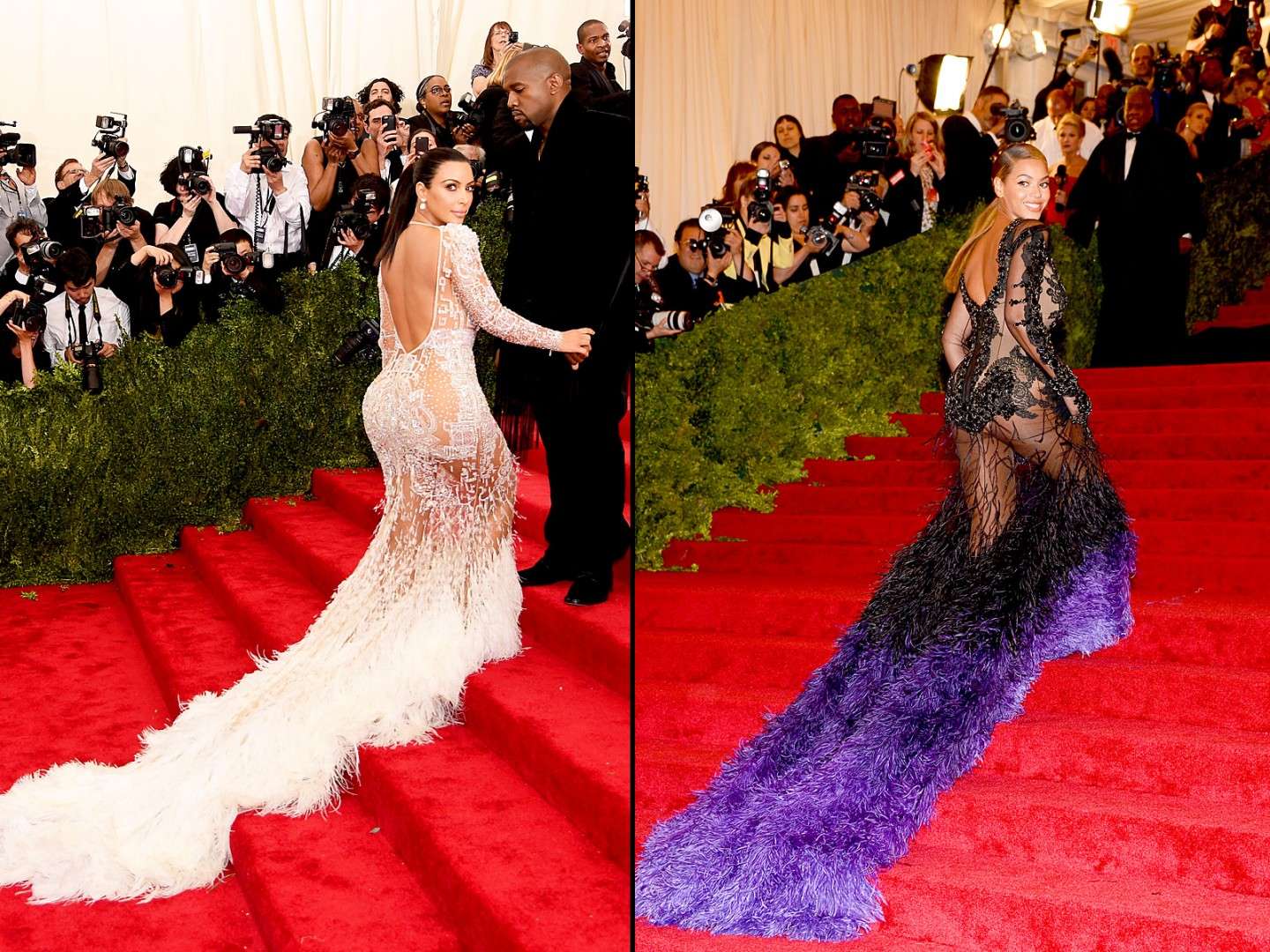 Kim Kardashian al Met gala 2015 e Beyoncé al Met gla 2012