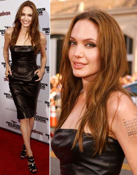 Angelina Jolie con tubino di pelle