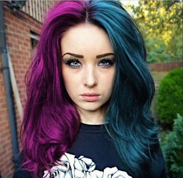 Split hair viola e blu