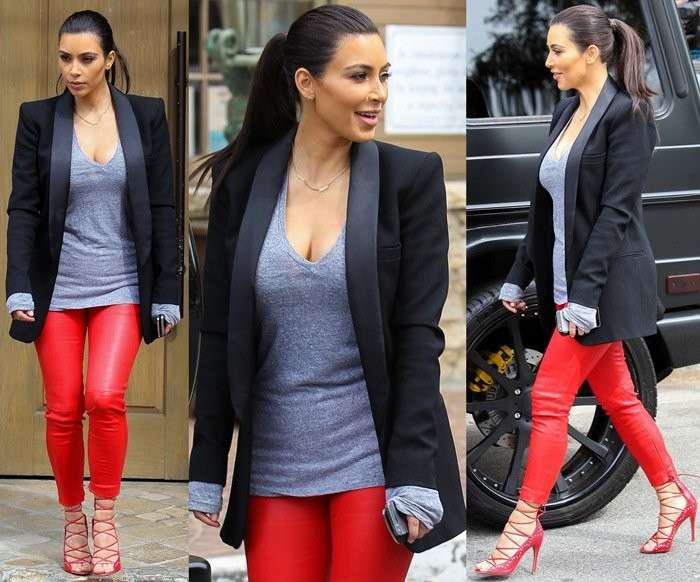 Kim Kardashian con i pantaloni rossi