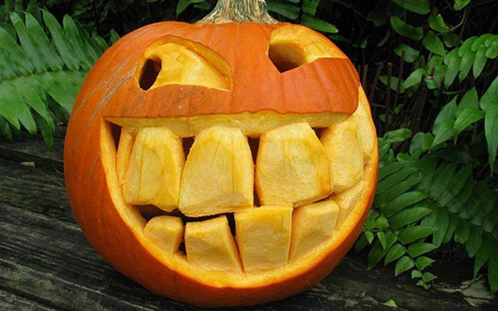 Zucca di Halloween con denti grandissimi