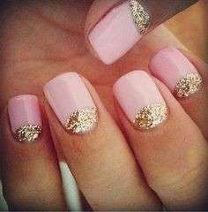 Gold reverse french manicure