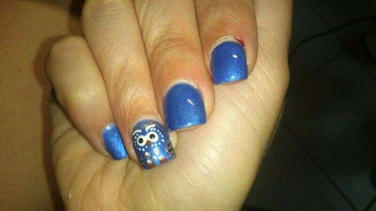 Nail art con gufetti blu