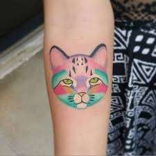 Gatto colorato sul braccio