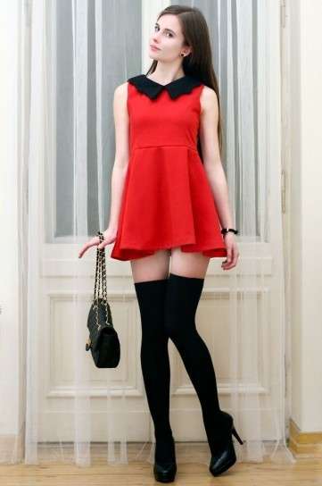 Parigine nere e mini abito rosso