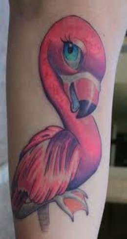 Fenicottero rosa tatuato sul braccio