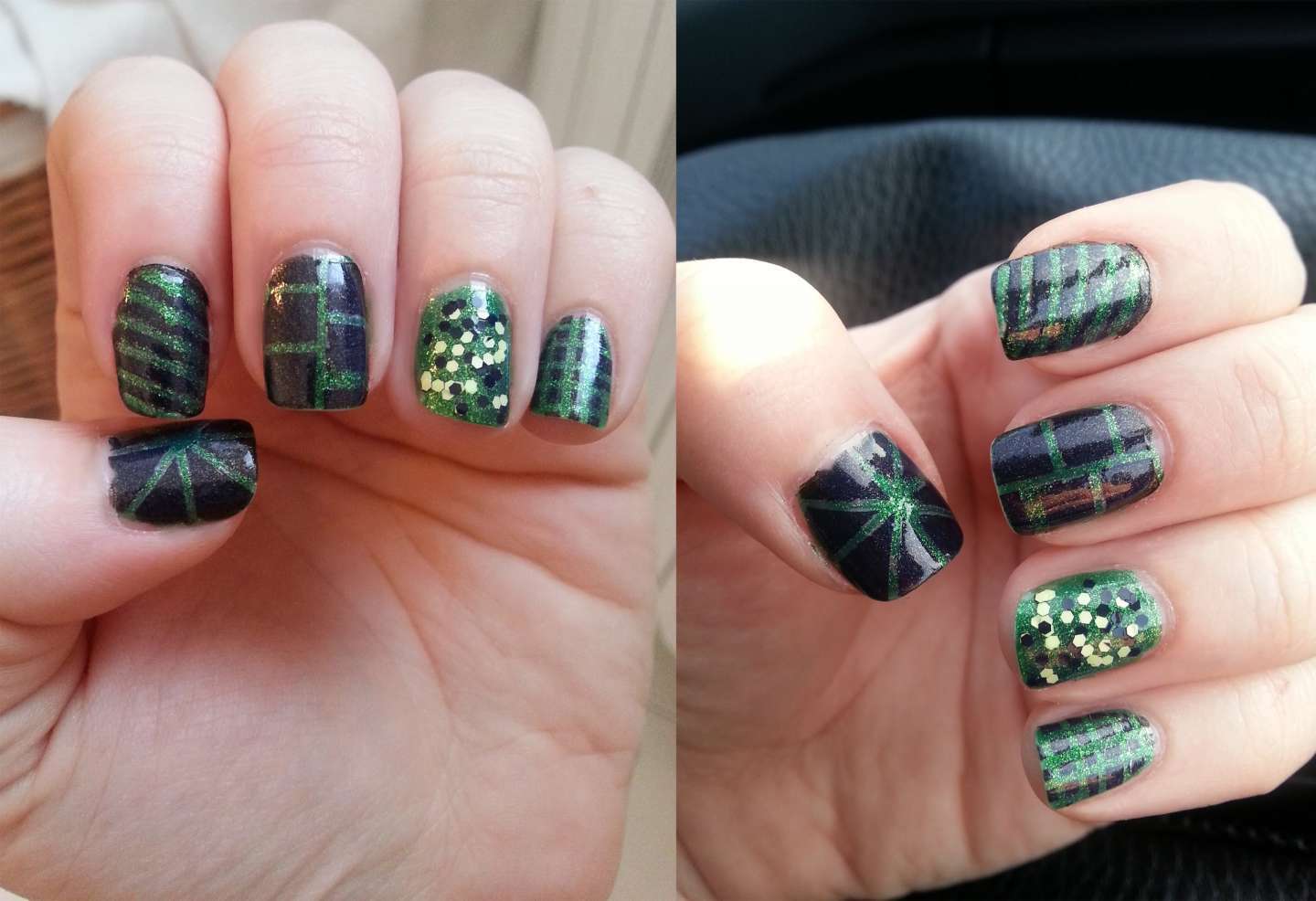 Nail art geometrica verde e nera