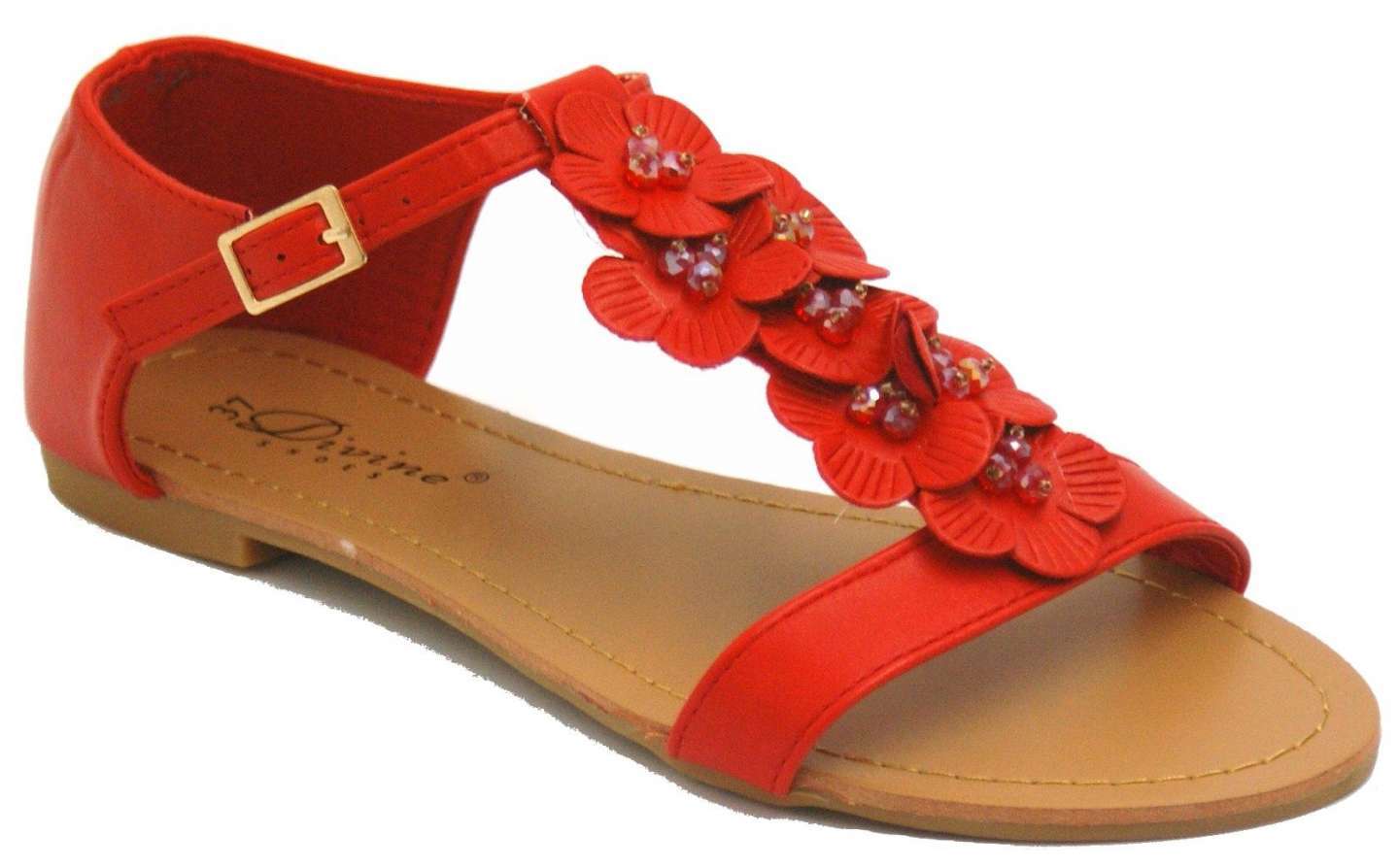 Sandali rossi con fiorellini applicati