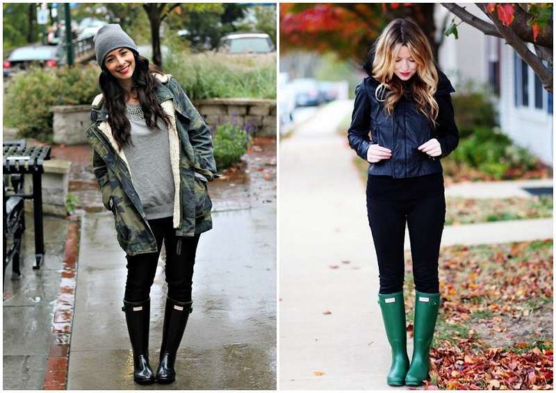Look con leggings e stivali da pioggia