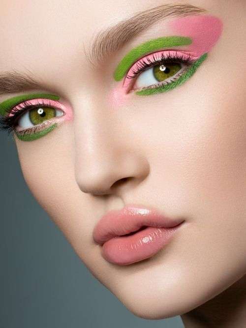 Makeup occhi tropicale verde e rosa