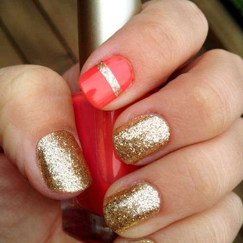 Glitter oro e smalto corallo